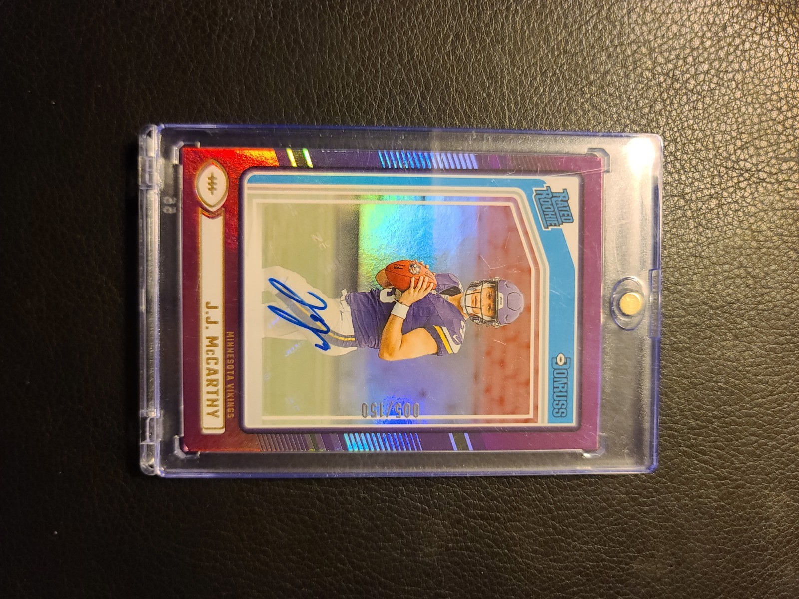 2024 Panini Donruss Rated Rookie J.J. McCarthy #303 Auto Purple #D/150 Vikings