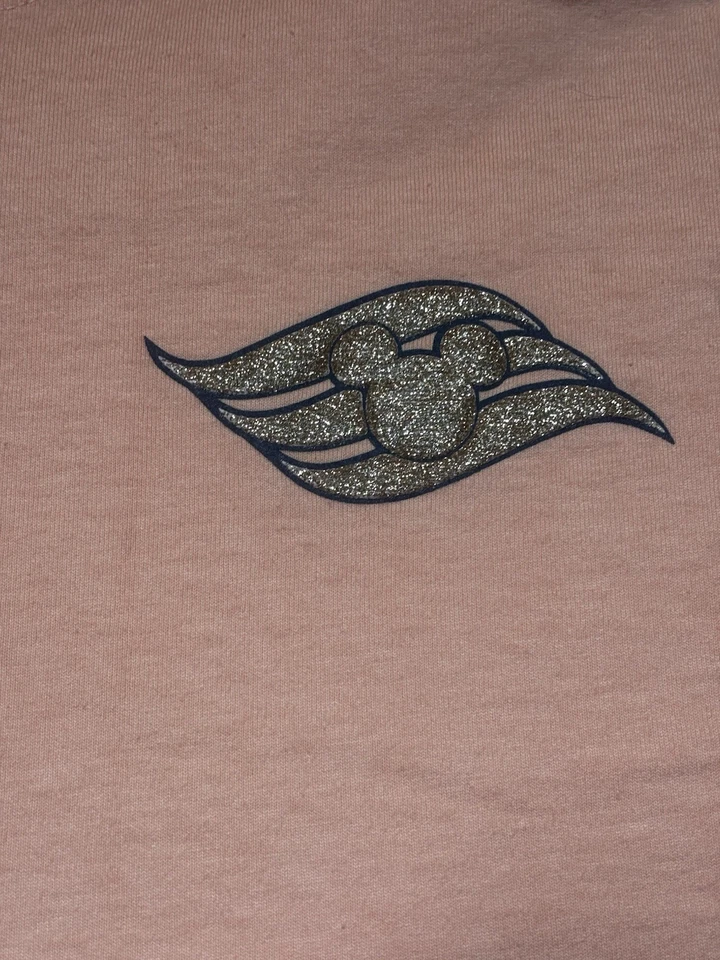 Camiseta deportiva Disney Cruise Line Spirit mediana para mujer coral melocotón rayas oro rosa brillo Foto 4 de 4