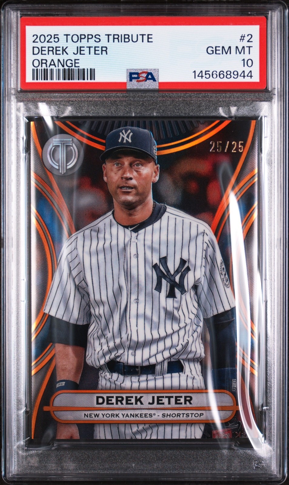 PSA 10 DEREK JETER ORANGE MLB CARD 25/25 TOPPS TRIBUTE 2025 NUMBERED YANKEES