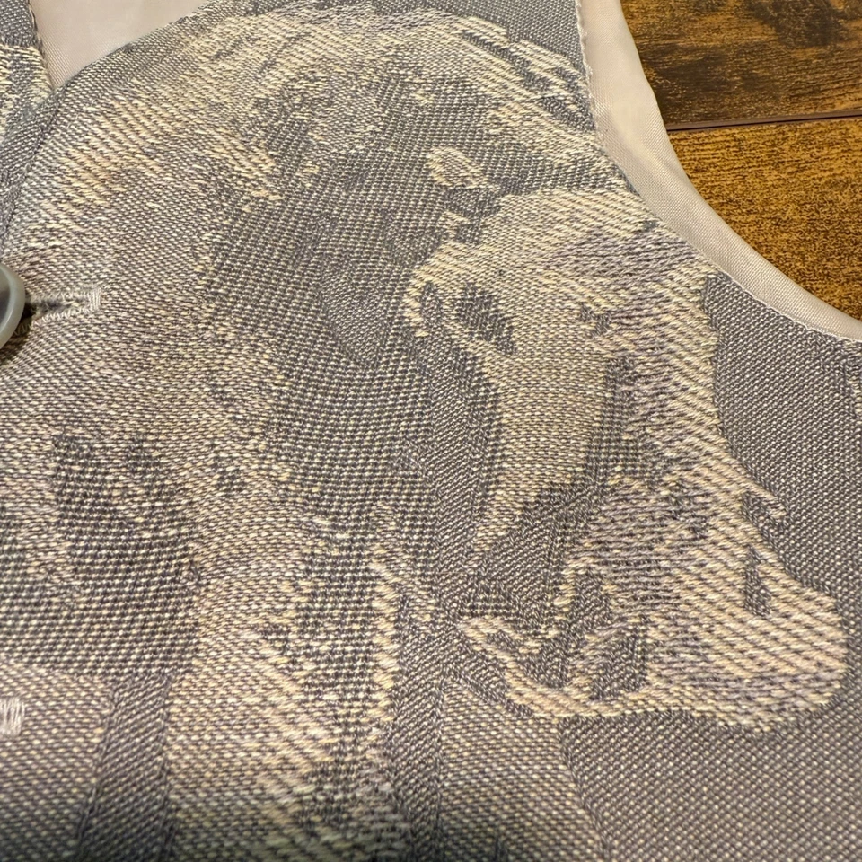 VTG Boys Suit Vest Size 3T Tan/Gray Cotton Safari Animal Print Button Down USA - Image 4 of 4