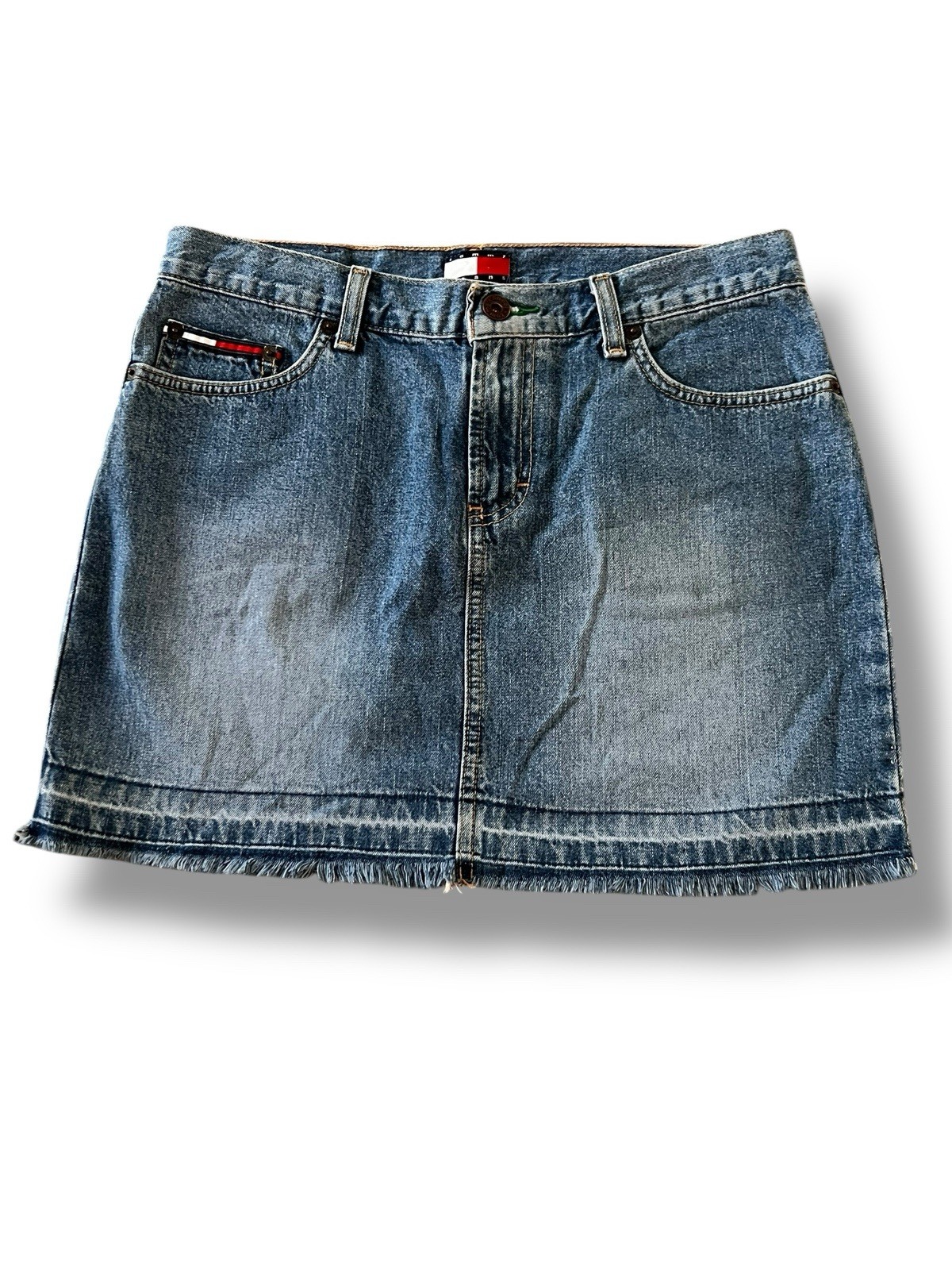 Vintage Tommy Hilfiger Skirt Women's 7 Blue Mini Jean Denim Raw Hem Y2K