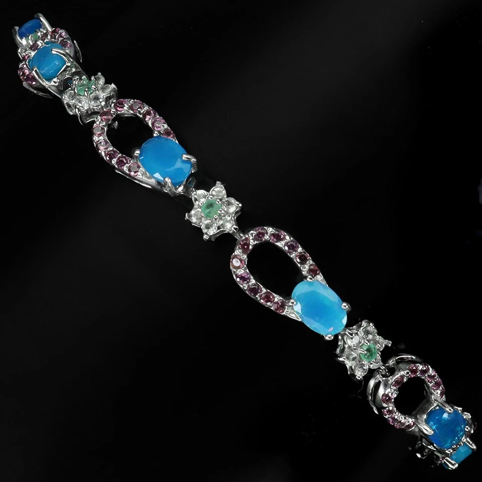 925 Sterling Silber Armband Oval Blau Opal 6x4mm Smaragd Edelstein Schmuck - Bild 2 von 4