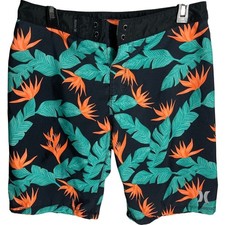 Hurley Swim Board Shorts Mens Size 30 Green Orange Tropical Swimwear Beach Surf