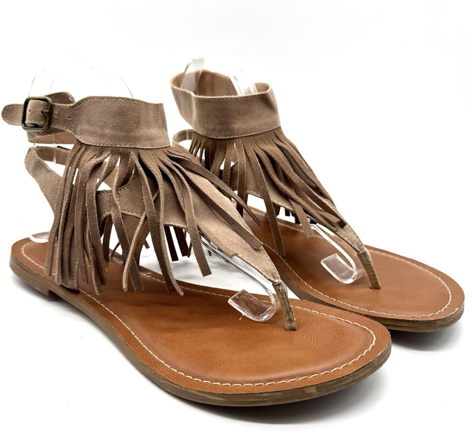 APL Sandali gladiatore con frange scamosciate marroni ristrette 8 boho cinturino piatto alla caviglia hippie