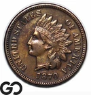 1870 Indian Head Cent Penny, Super Scarce This Nice, AU Key Date, AU+ Reverse