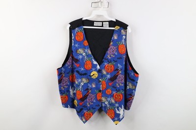 Vintage 90s Streetwear Womens 1X Halloween Witch Bat Pumpkin Ghost Vest Jacket