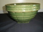Vintage 1930s McCoy Pottery Green Yellowware Bowl Window Pane Pattern #9