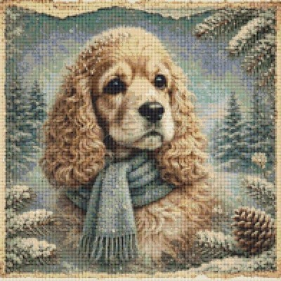 Cocker Spaniel Welpe Hund Komfort in der Kälte gezählt Kreuzstich