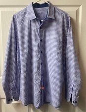 Tasso Elba Mens XL 17 17 1/2 Blue Dress Button Up Shirt Long Sleeves Pocket