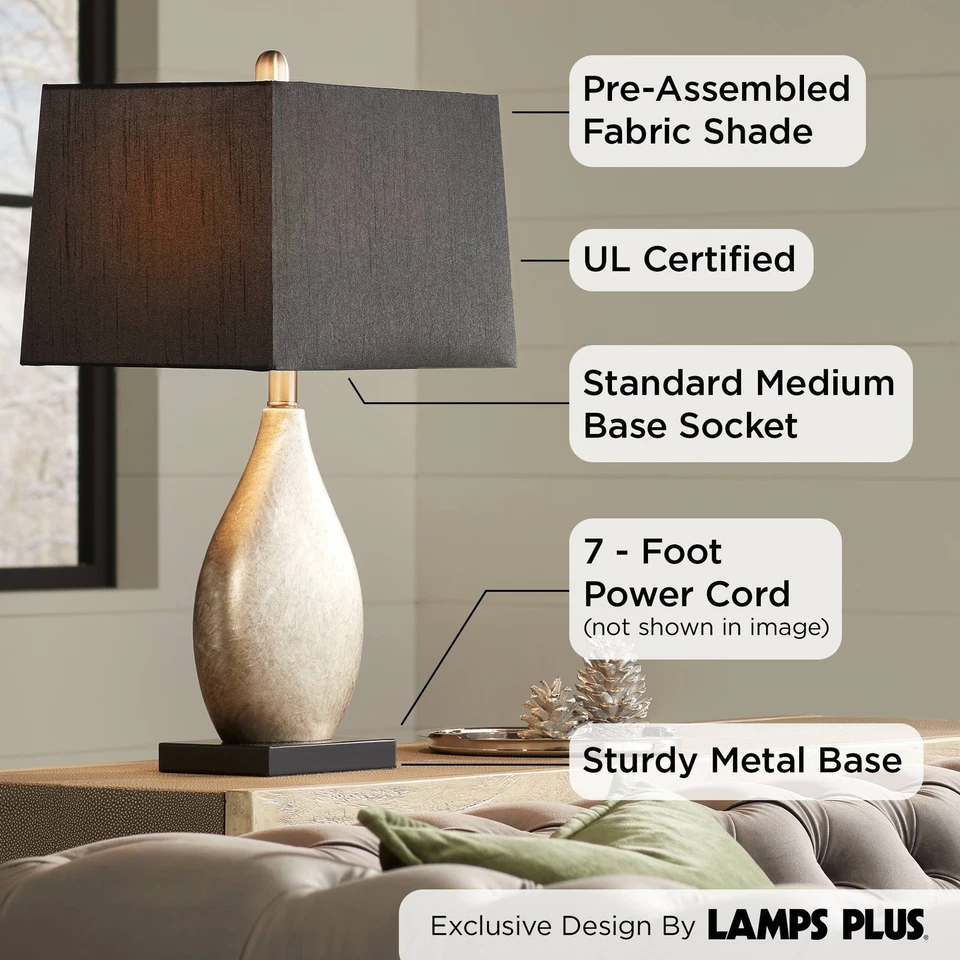 Marco Moderno Juego de 2 Lámparas de Mesa 25" de Alto Plateado Luxe para Dormitorio Salón Foto 3 de 4