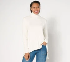 Peace Love World Women's Top Sz L Comfy Turtleneck Sharkbite hem White A667936