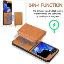 For Samsung Z Flip 7/6/5/4/3 Slim Magnetic Zipper Wallet 2 in 1 Removable Case