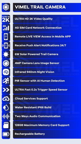 4G Solar Camera Trail 2K LIVE VIEW 128GB Alarm Home Farm Waterproof Battery SIM - Picture 2 of 12