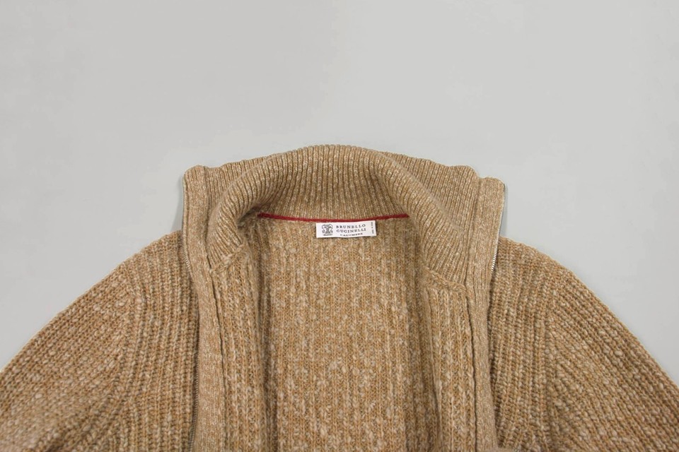 Cardigan Brunello Cucinelli Cachemire & Laine D'agneau - Taille 50/40US - Couleur Chamois & Kaki - Italie
