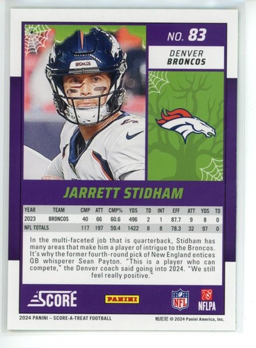 2024 Score A Treat Bats #83 Jarrett Stidham Denver Broncos Football Card - Picture 2 of 2