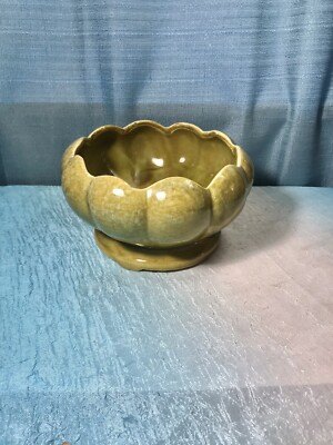 Vtg Maurice of California Planter Bowl Green Drip w Blue specs Pottery #1017 MCM