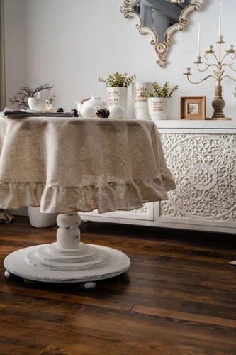 Round Tablecloth Cotton Linen Fabric Tassel Dust-Proof Table Cover for Kitchen - Picture 17 of 21