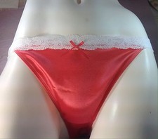 Women Panties,bikinis ILUSION Size L.Orange Satin Soft Silky W/Fishnet Waistband