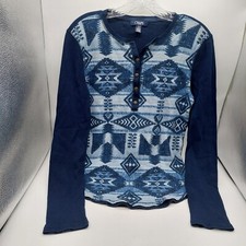 Chaps Blue Aztec Knit Henley Shirt Size Medium 