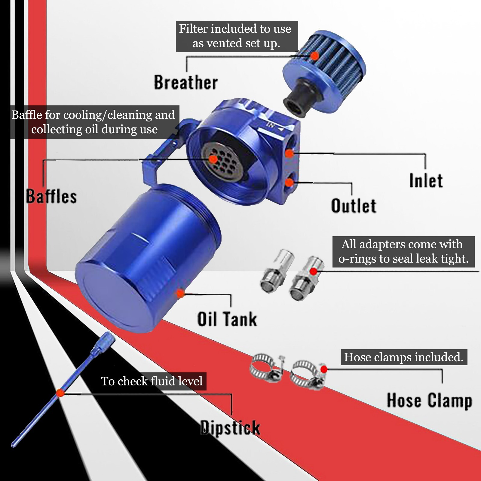 Oil Catch Can Reservoir Baffled Tank Breather Filter Universal Blue Fits Lotus