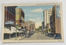 Vintage Linen Postcard ~ Fifth Avenue Street View East ~ Moline Illinois IL