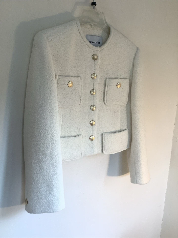 Chaqueta Blazer Preppy Baja Clásica L Mezcla Lana Marfil Dorado Botones Foto 2 de 4