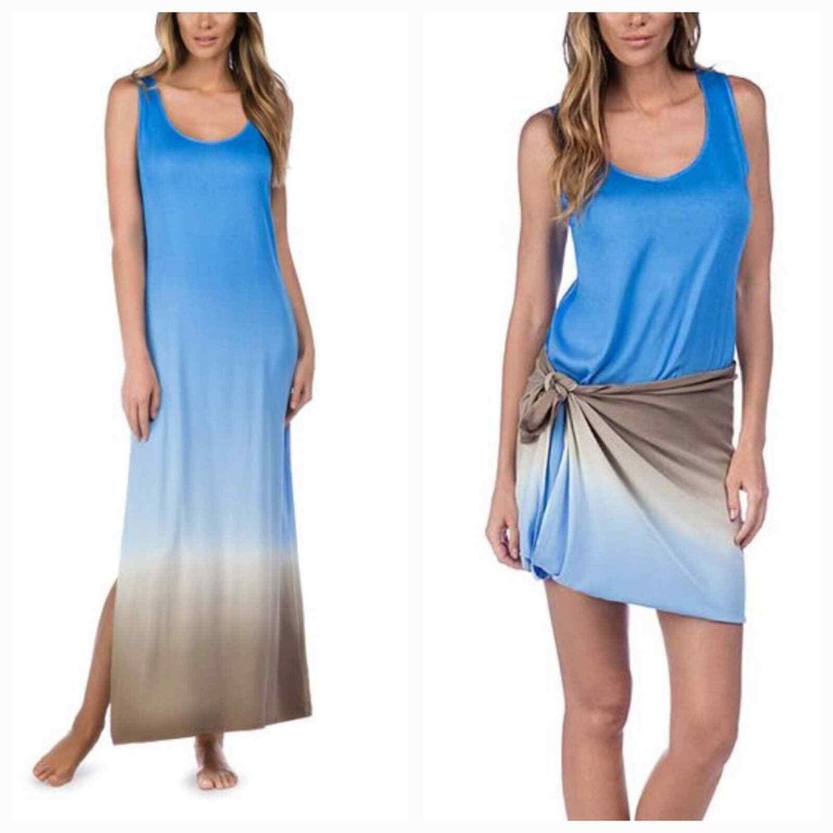 La Blanca Double Dipped Ombre Blue Cover Up Maxi Dress Medium