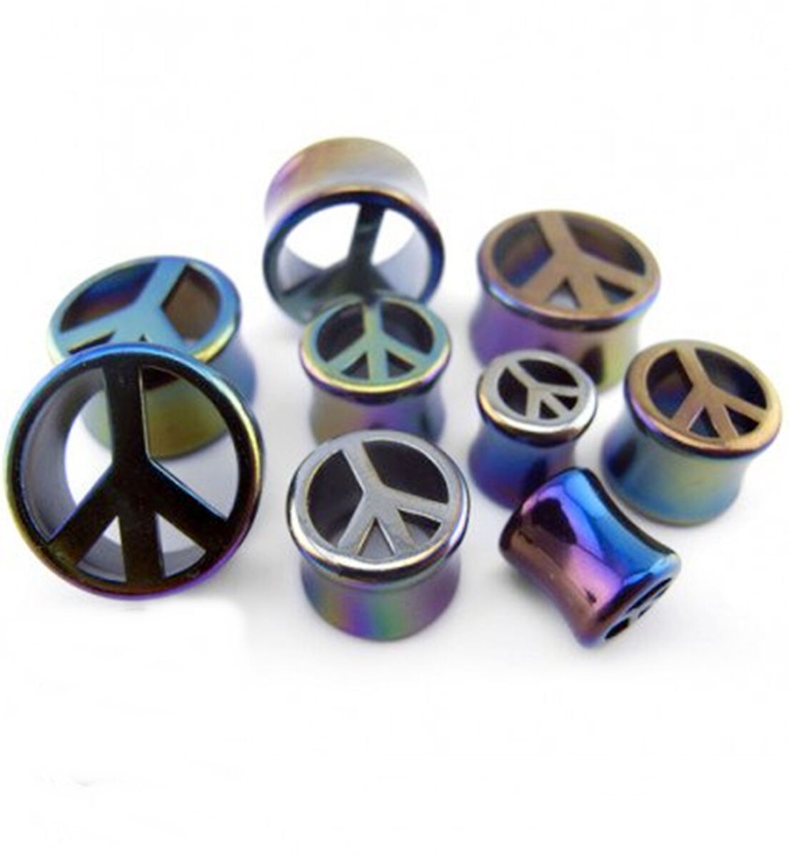 Acrylic Double Flared Saddle Multi Colored Peace Sign Ear Gauges Plugs Acrylic Double Flared Saddle Multi Colored Peace Sign Ear Gauges Plugs