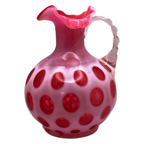 Fenton 💗 Cranberry Coin Dot Ruffled Collar Cased Glass Pitcher 7” - Picture 3 of 8