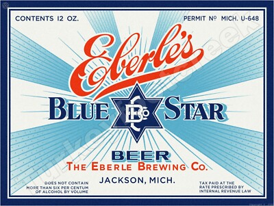 Eberle's Blue Star Beer Label 9'' x 12'' Metal Sign