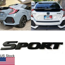 1x Matte Black SPORT Letter Rear Trunk Badge Emblem Decal For Honda Civic Accord