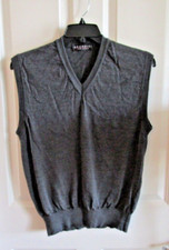 Brandini Mens Pullover Sweater Vest Gray V Neck L 100 Pure New Wool Italy made