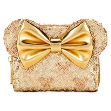 NWT Disney Parks Gold Minnie Mouse Bow Sequin Loungefly Wallet EXCLUSIVE!