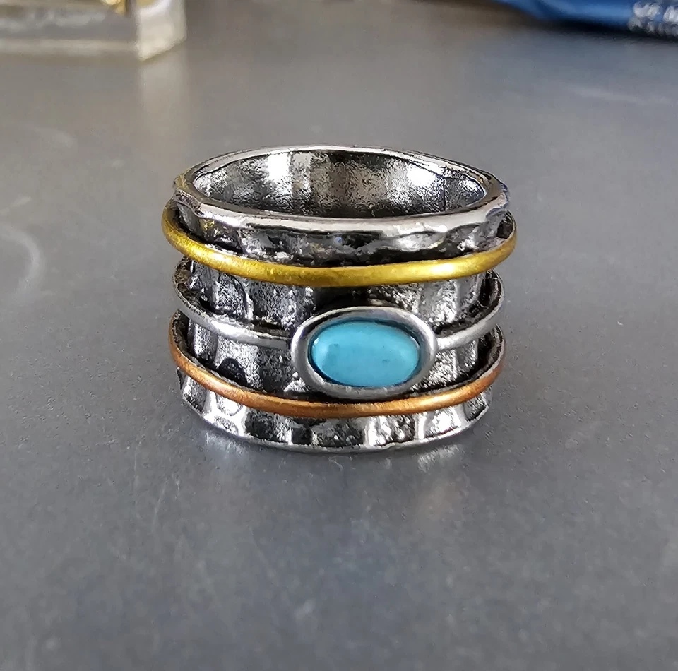 Шикарный дизайн синий огонь бирюзы ручной работы кольцо Sz 8 - Изображение 4 из 4