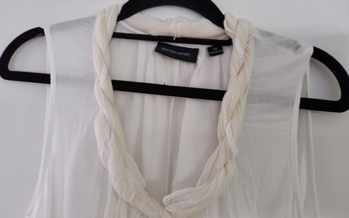 GORDON SMITH LADIES WHITE SLEEVELESS DRESS TUNIC WITH SILK NECKLINE SIZE 10 - Picture 2 of 7