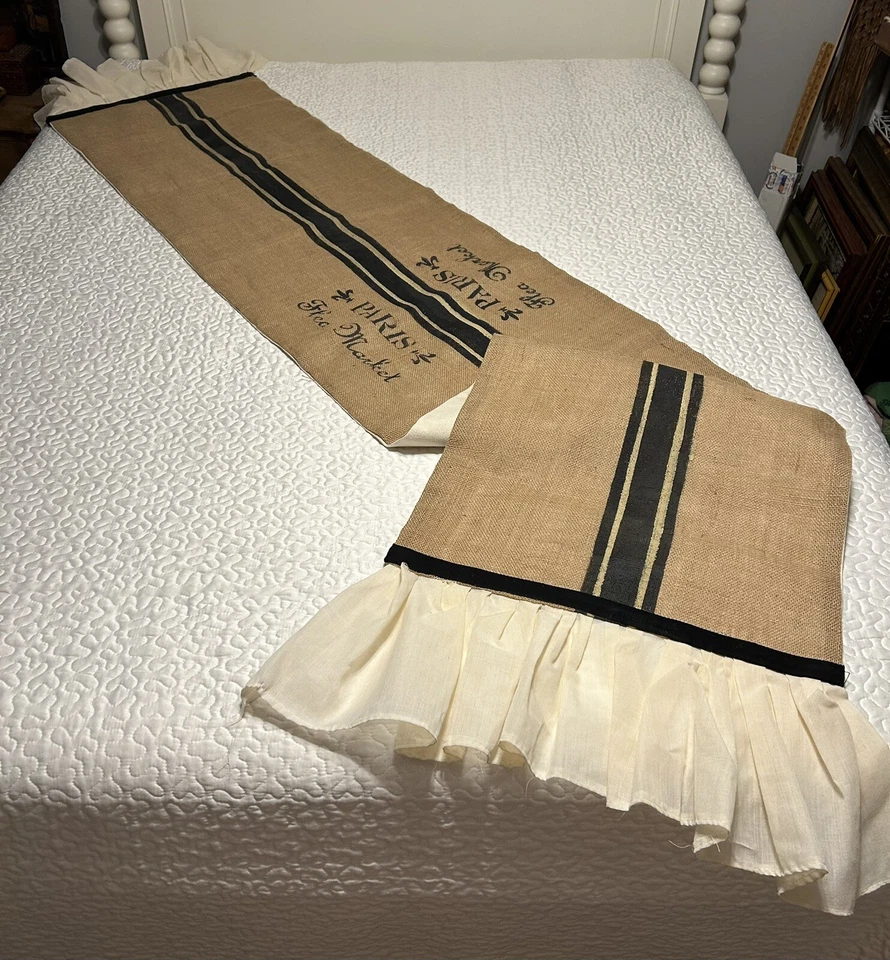 Corredor de mesa de estopa feito à mão 20x98 babados apoio de lona - Imagem 2 de 3