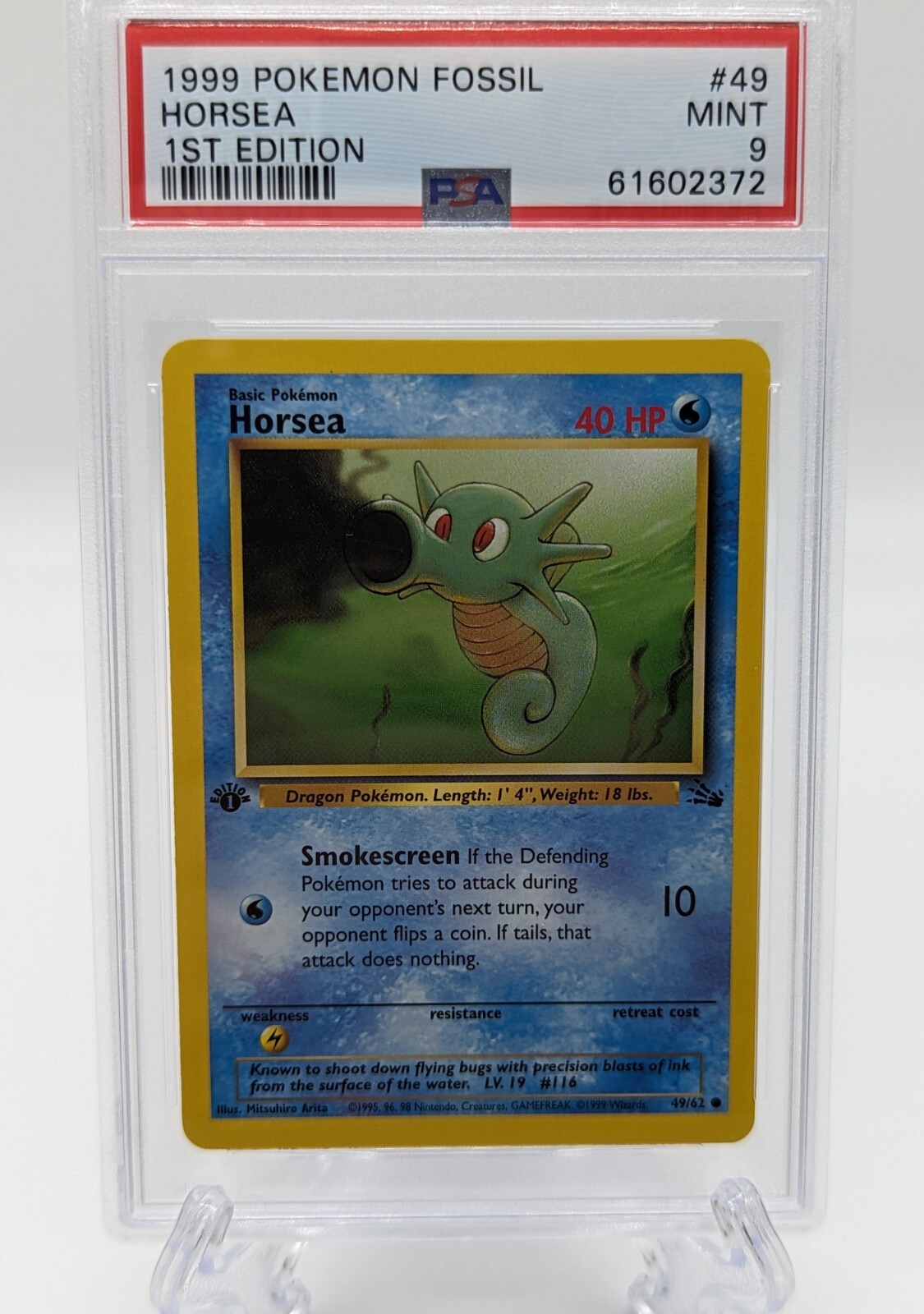1995 horsea pokemon card - Fossil (Unlimited) [COMMON] [1st Edition] [Near Mint] Hold Still Heal 30 Damage from this Pokemon Horsea - Vending Machine cards