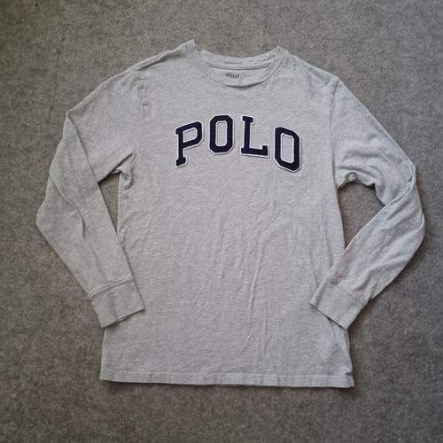 2 Polo Ralph Lauren T Shirt Boys L 14 16 Blue Gray Large Patch Logo Long Sleeve - Picture 2 of 24