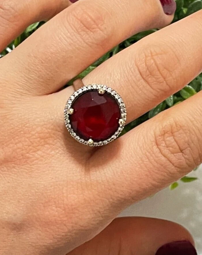 Conjunto de joyas de plata 925 pendientes de piedras preciosas de rubí anillo colgante conjunto de boda Engegme Foto 3 de 4