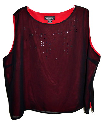 Impressions Millennium Edition Beaded Sheer Black Red Lining Tank Top Size 3X