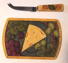 Joie de Vivre Cheese Cutting Board & Knife Glass Covered Engraved Resin