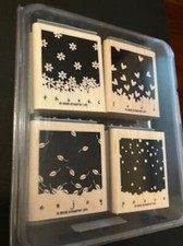 Stampin' Up Gently Falling Set of 4 Wood Mount Rubber Stamps VINTAGE NEW