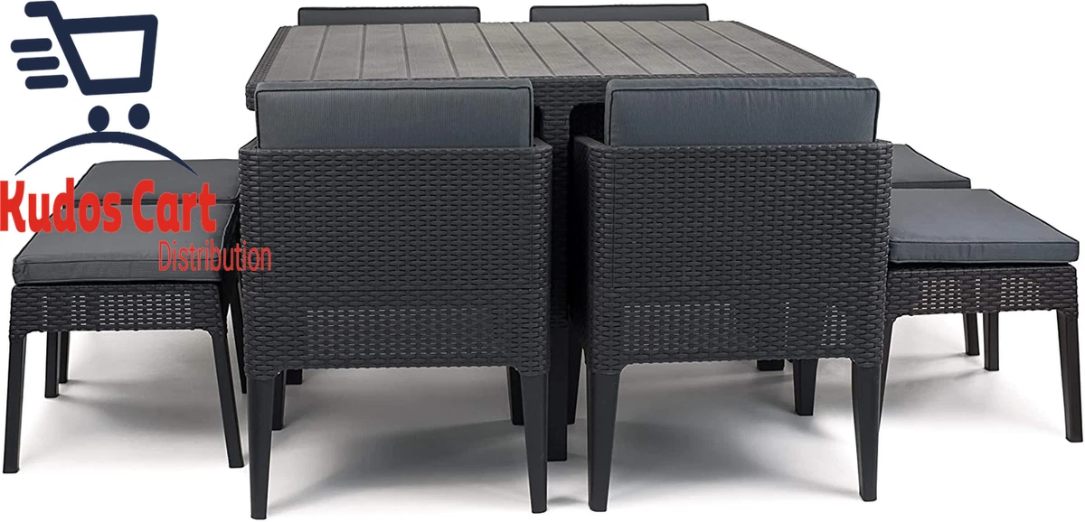 Keter Columbia 8 Seater Outdoor Dining Set Grey Table Chair Cushion Patio Garden