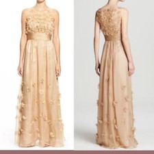 JS Collections Champagne Floral Appliqu Gown Size 6