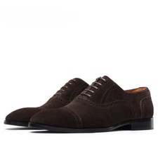 35-47 British Men's Real Suede Leather Carved Brogue Business Formal Dress Shoes