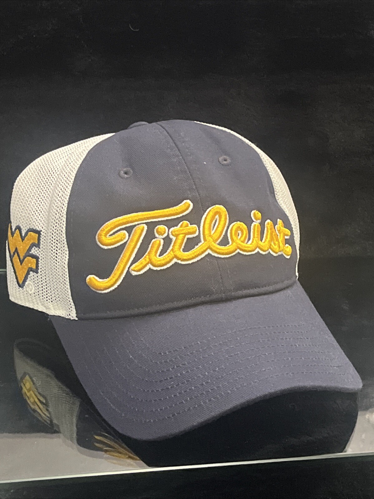 Titleist Golf Hat Cap Mens Twill Mesh SnapBack Navy Yellow LicensedWest Virginia