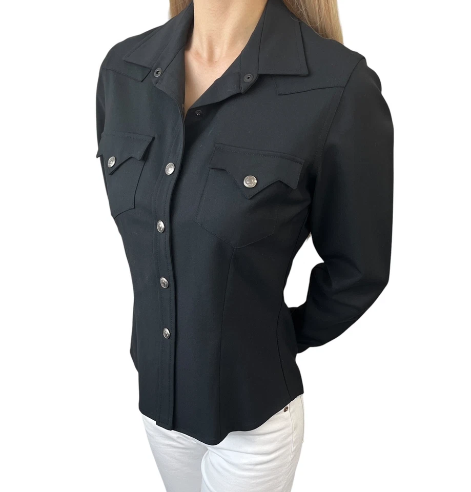 Christian Dior Vintage Logo Shirt Jacket Top #36 Snap Button Black Viscose Wool - Image 2 of 4