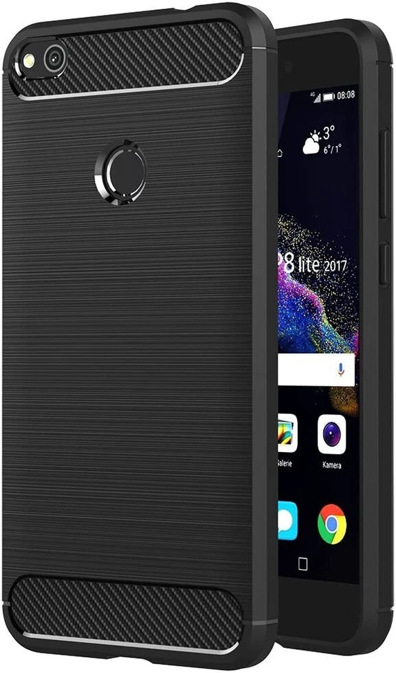 COVER CARBON LOOK per HUAWEI P8 LITE 2017 - CUSTODIA SILICONE NERO - Immagine 3 di 4