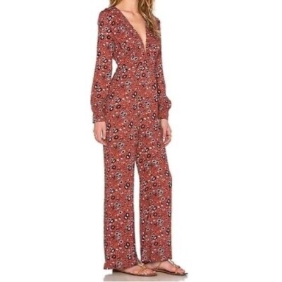 Free People Some Like It Hot Floral V-Neck Long Sleeve Jumpsuit Size 0 NWT