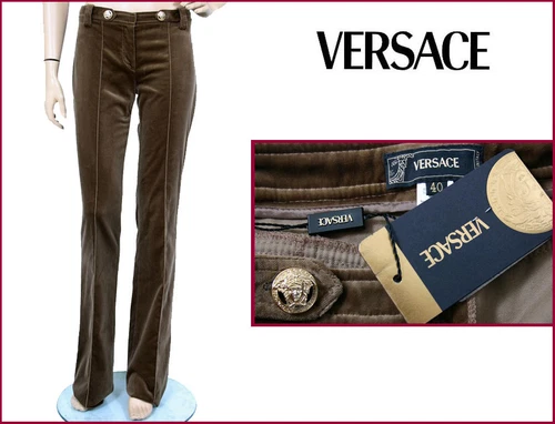 NUOVI PANTALONI IN VELLUTO MARRONE VERSACE 40 6